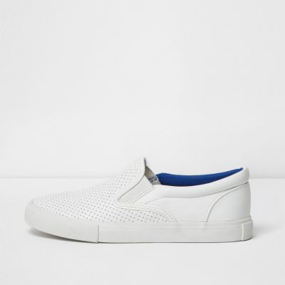 Boys white perforated pumps